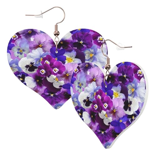 1 Paar Leder-Ohrring für Damen, violetter Blumendruck, Leder-Ohrringhaken, geeignet für Party, Alltag, Einheitsgröße von POKIKKJH