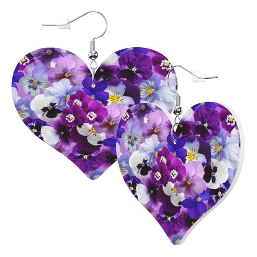 1 Paar Leder-Ohrring für Damen, violetter Blumendruck, Leder-Ohrringhaken, geeignet für Party, Alltag, Einheitsgröße von POKIKKJH