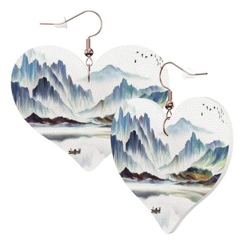 1 Paar Leder-Ohrringe für Damen, Landschaftsmalerei, Druck, Leder-Ohrringhaken, geeignet für Partys und den Alltag, Einheitsgröße von POKIKKJH