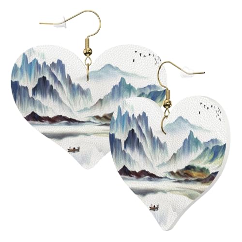 1 Paar Leder-Ohrringe für Damen, Landschaftsmalerei, Druck, Leder-Ohrringhaken, geeignet für Partys und den Alltag, Einheitsgröße von POKIKKJH