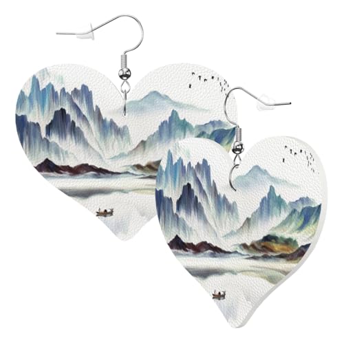 1 Paar Leder-Ohrringe für Damen, Landschaftsmalerei, Druck, Leder-Ohrringhaken, geeignet für Partys und den Alltag, Einheitsgröße von POKIKKJH