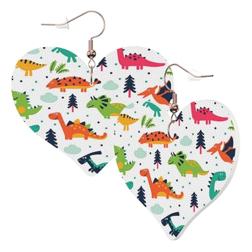 1 Paar Leder-Ohrringe für Damen, bunte Dinosaurier-Druck, Leder-Ohrringhaken, geeignet für Partys und den Alltag, Einheitsgröße von POKIKKJH