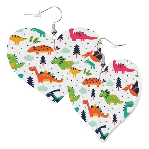 1 Paar Leder-Ohrringe für Damen, bunte Dinosaurier-Druck, Leder-Ohrringhaken, geeignet für Partys und den Alltag, Einheitsgröße von POKIKKJH