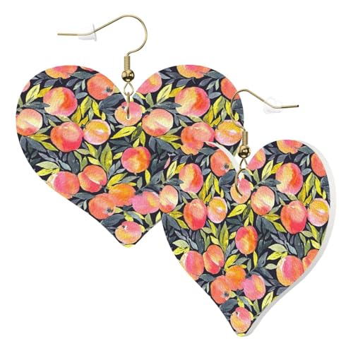 1 Paar Leder-Ohrringe für Damen, farbenfroher Pfirsichdruck, Leder-Ohrringhaken, geeignet für Partys und den Alltag, Einheitsgröße von POKIKKJH