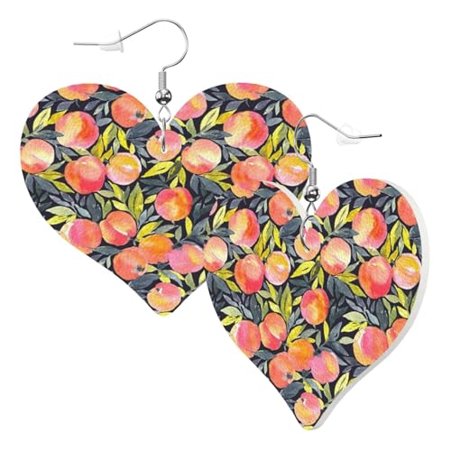 1 Paar Leder-Ohrringe für Damen, farbenfroher Pfirsichdruck, Leder-Ohrringhaken, geeignet für Partys und den Alltag, Einheitsgröße von POKIKKJH