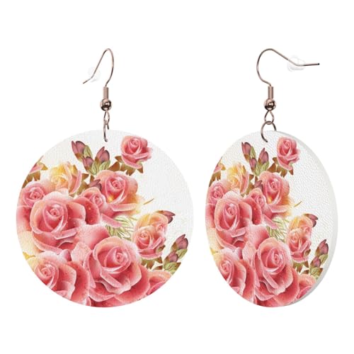 1 Paar runde Leder-Ohrring für Damen, Blütendruck, Leder-Ohrringhaken, geeignet für Party, Alltag, Einheitsgröße von POKIKKJH