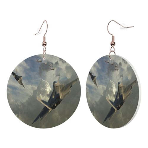 1 Paar runde Leder-Ohrringe für Damen, Flugzeugdruck, Leder-Ohrringhaken, geeignet für Party, Alltag, Einheitsgröße von POKIKKJH