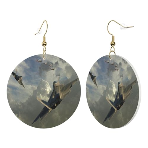1 Paar runde Leder-Ohrringe für Damen, Flugzeugdruck, Leder-Ohrringhaken, geeignet für Party, Alltag, Einheitsgröße von POKIKKJH