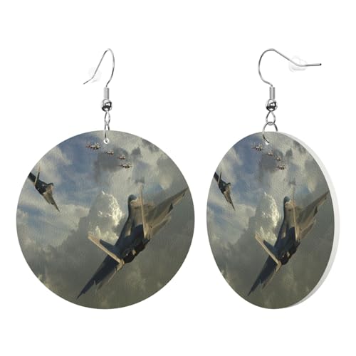1 Paar runde Leder-Ohrringe für Damen, Flugzeugdruck, Leder-Ohrringhaken, geeignet für Party, Alltag, Einheitsgröße von POKIKKJH
