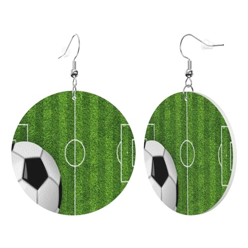 1 Paar runde Leder-Ohrringe für Damen, Fußball-Sportdruck, Leder-Ohrringhaken, geeignet für Partys und den Alltag von POKIKKJH