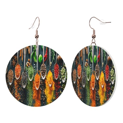 1 Paar runde Leder-Ohrringe für Damen, Gewürze, Gewürze, Leder-Ohrringhaken, geeignet für Partys und den Alltag von POKIKKJH