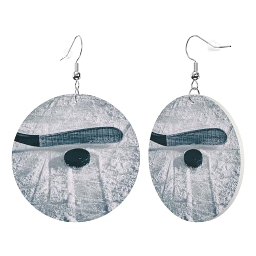 1 Paar runde Leder-Ohrringe für Damen, Hockey-Sportdruck, Leder-Ohrringhaken, geeignet für Party, Alltag von POKIKKJH