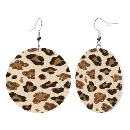 1 Paar runde Leder-Ohrringe für Damen, Leopardenmuster, Leder-Ohrringhaken, geeignet für Party, Alltag, Einheitsgröße von POKIKKJH