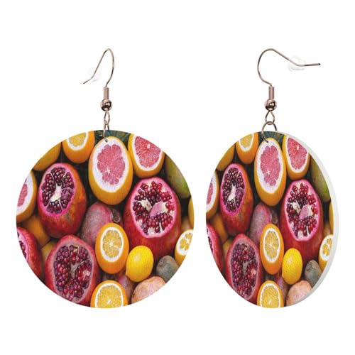 1 Paar runde Leder-Ohrringe für Damen, Obstbild, Druck, Leder-Ohrringhaken, geeignet für Party, Alltag von POKIKKJH
