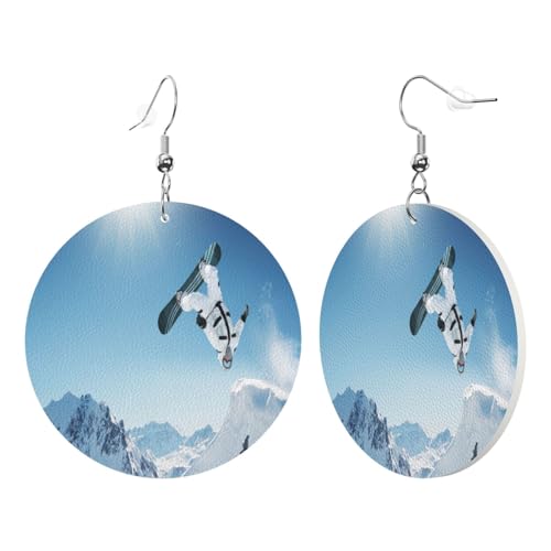 1 Paar runde Leder-Ohrringe für Damen, Snowboard-Druck, Leder-Ohrringhaken, geeignet für Party, Alltag von POKIKKJH