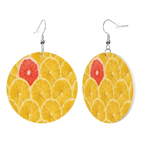 1 Paar runde Leder-Ohrringe für Damen, Sommer, Zitronenmuster, Leder-Ohrringhaken, geeignet für Party, Alltag von POKIKKJH