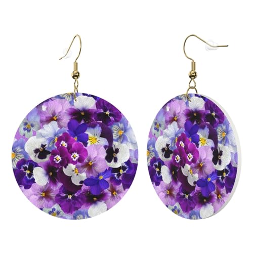 1 Paar runde Leder-Ohrringe für Damen, violetter Blumendruck, Leder-Ohrringhaken, geeignet für Party, Alltag, Einheitsgröße 1 Paar runde Leder-Ohrringe für Damen, violetter Blumendruck, Leder-Ohrringhaken, geeignet für Party, Alltag, Einheitsgröße von POKIKKJH