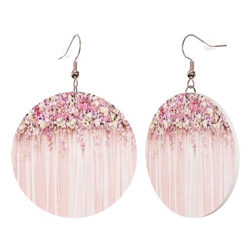 1 Paar runde Leder-Ohrringe für Frauen, Blumen-Wanddruck, Leder-Ohrringhaken, geeignet für Party, Alltag von POKIKKJH