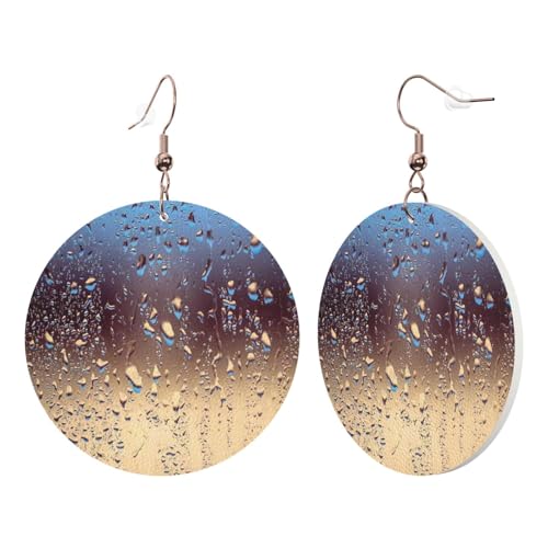 1 Paar runde Leder-Ohrringe für Frauen, Regentropfen auf Glasdruck, Leder-Ohrringhaken, geeignet für Party, Alltag von POKIKKJH