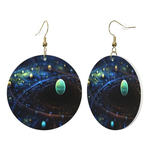 1 Paar runde Leder-Ohrringe für Frauen, Weltraumplaneten, bedruckter Leder-Ohrringhaken, geeignet für Party, Alltag von POKIKKJH