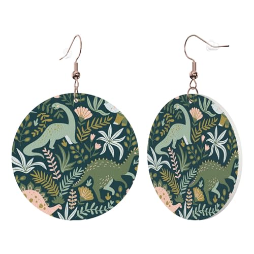 1 Paar runde Leder-Ohrringe für Frauen, niedlicher Dinosaurier-Druck, Leder-Ohrringhaken, geeignet für Party, Alltag, Einheitsgröße von POKIKKJH