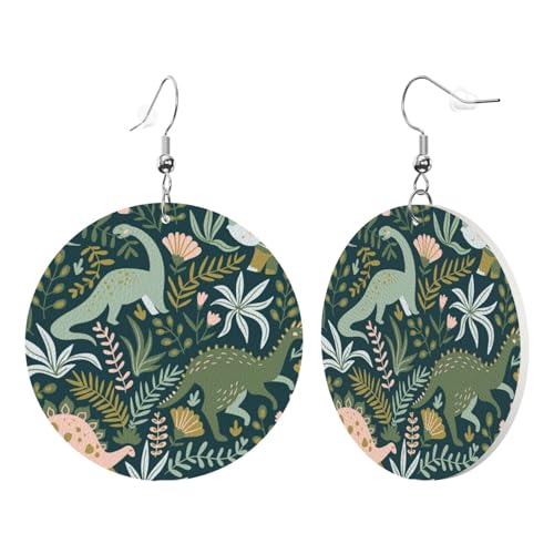 1 Paar runde Leder-Ohrringe für Frauen, niedlicher Dinosaurier-Druck, Leder-Ohrringhaken, geeignet für Party, Alltag, Einheitsgröße von POKIKKJH