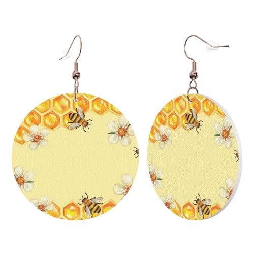 1 Paar runde Leder-Ohrringe für Frauen mit Blumendruck, Leder-Ohrringhaken, geeignet für Party, Alltag, Einheitsgröße von POKIKKJH