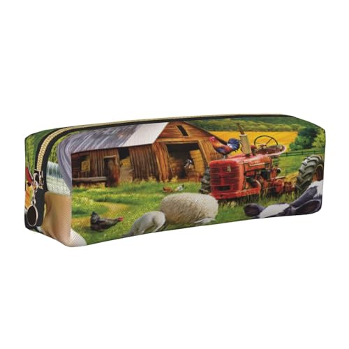 Federmäppchen aus Leder, Motiv: Bauernhoftiere, mit Reißverschluss, für Arbeit, Büro, für Männer und Frauen, gold, Einheitsgröße, Kulturbeutel von POKIKKJH