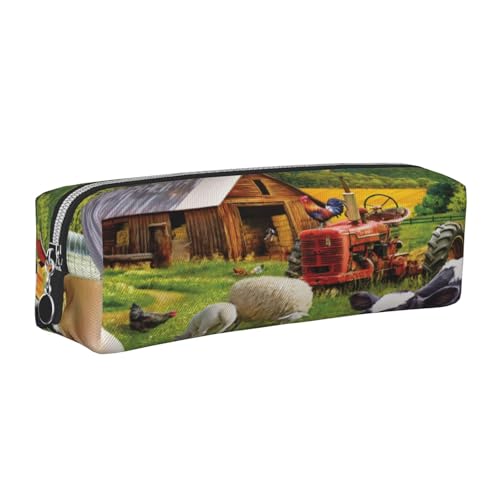 Federmäppchen aus Leder, Motiv: Bauernhoftiere, mit Reißverschluss, für Arbeit, Büro, für Männer und Frauen, silber, Einheitsgröße, Kulturbeutel von POKIKKJH
