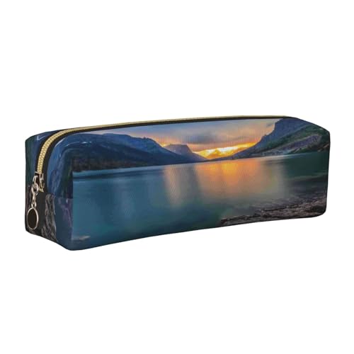 Federmäppchen aus Leder, Motiv: Gletscher-Nationalpark, mit Reißverschluss, für Arbeit, Büro, für Männer und Frauen, gold, Einheitsgröße, Kulturbeutel von POKIKKJH