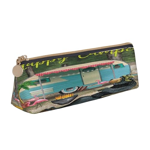 Federmäppchen aus Leder, Motiv: Happy Camper, mit Reißverschluss, für Arbeit, Büro, für Männer und Frauen Federmäppchen aus Leder, Motiv: Happy Camper, mit Reißverschluss, für Arbeit, Büro, für Männer und Frauen von POKIKKJH