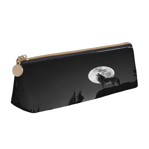 Federmäppchen aus Leder, Motiv: Wolf, Nacht, Mond, Reißverschluss, Stifteetui für Arbeit, Büro, für Männer und Frauen Federmäppchen aus Leder, Motiv: Wolf, Nacht, Mond, Reißverschluss, Stifteetui für Arbeit, Büro, für Männer und Frauen von POKIKKJH