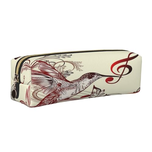 Federmäppchen aus Leder, Motiv: fliegender Vogel, Musiknoten mit Reißverschluss, für Arbeit, Büro, für Männer und Frauen, gold, Einheitsgröße, Kulturbeutel von POKIKKJH