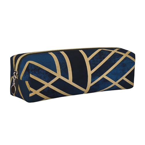 Federmäppchen aus Leder, abstrakt, geometrisch, gestreift, mit Reißverschluss, für Arbeit, Büro, für Männer und Frauen, gold, Einheitsgröße, Kulturbeutel von POKIKKJH