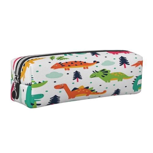 Federmäppchen aus Leder, buntes Dinosaurier-Druck, mit Reißverschluss, Stifteetui für Arbeit, Büro, für Männer und Frauen, silber, Einheitsgröße, Kulturbeutel von POKIKKJH