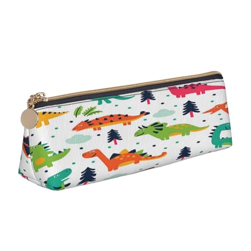 Federmäppchen aus Leder, buntes Dinosaurier-Druck, mit Reißverschluss, Stifteetui für Arbeit, Büro, für Männer und Frauen von POKIKKJH
