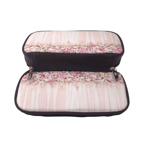 Federmäppchen aus Leder, großes Fassungsvermögen, Blumenmuster, Wanddruck, Doppelreißverschluss, Flip-Top-Stiftetui von POKIKKJH