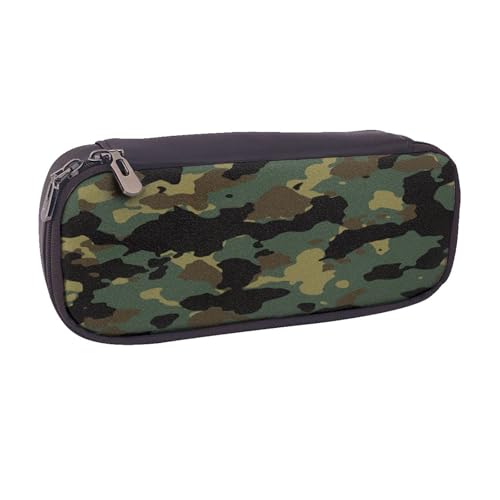 Federmäppchen aus Leder, großes Fassungsvermögen, Camouflage-Muster, Doppelreißverschluss, Flip-Top-Stiftetui von POKIKKJH