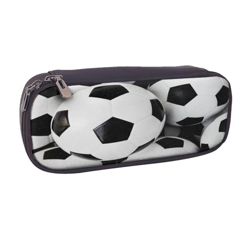 Federmäppchen aus Leder, großes Fassungsvermögen, Fußball-Druck, Doppelreißverschluss, Flip-Top-Stiftetui von POKIKKJH