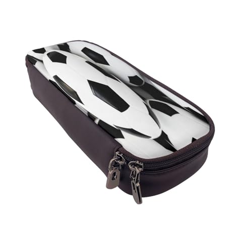 Federmäppchen aus Leder, großes Fassungsvermögen, Fußball-Druck, Doppelreißverschluss, Flip-Top-Stiftetui von POKIKKJH