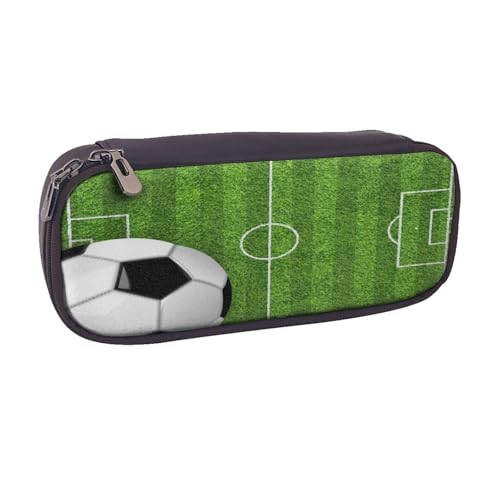 Federmäppchen aus Leder, großes Fassungsvermögen, Fußball-Sport, mit Doppelreißverschluss, Flip-Top-Stiftetui von POKIKKJH