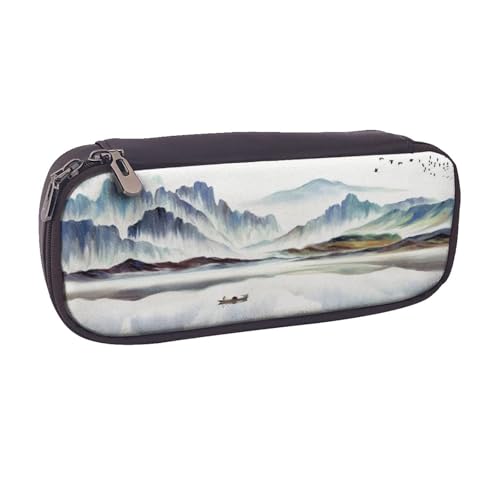 Federmäppchen aus Leder, großes Fassungsvermögen, Querformat, Malerei, Doppelreißverschluss, Flip-Top-Stiftetui von POKIKKJH