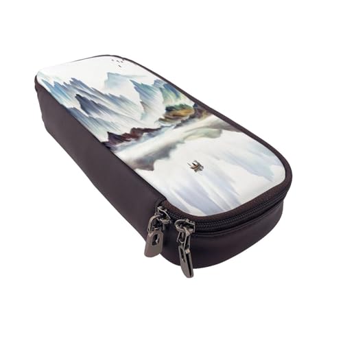 Federmäppchen aus Leder, großes Fassungsvermögen, Querformat, Malerei, Doppelreißverschluss, Flip-Top-Stiftetui von POKIKKJH