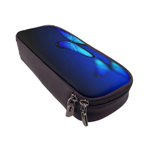 Federmäppchen aus Leder, großes Fassungsvermögen, Schmetterlingsdruck, Doppelreißverschluss, Flip-Top-Stiftetui von POKIKKJH