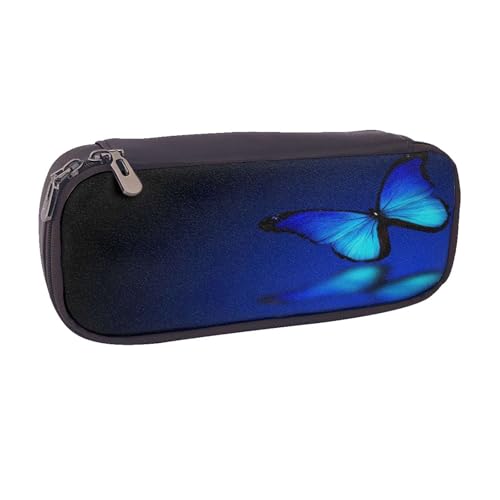 Federmäppchen aus Leder, großes Fassungsvermögen, Schmetterlingsdruck, Doppelreißverschluss, Flip-Top-Stiftetui von POKIKKJH