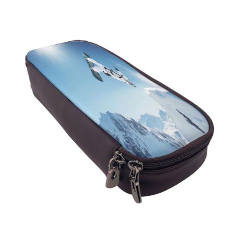Federmäppchen aus Leder, großes Fassungsvermögen, Snowboard-Druck, Doppelreißverschluss, Flip-Top-Stiftetui von POKIKKJH
