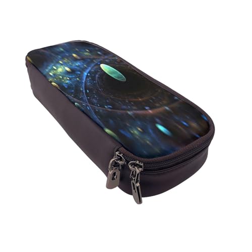 Federmäppchen aus Leder, großes Fassungsvermögen, Weltraumplaneten, Doppelreißverschluss, Flip-Top-Stiftetui von POKIKKJH