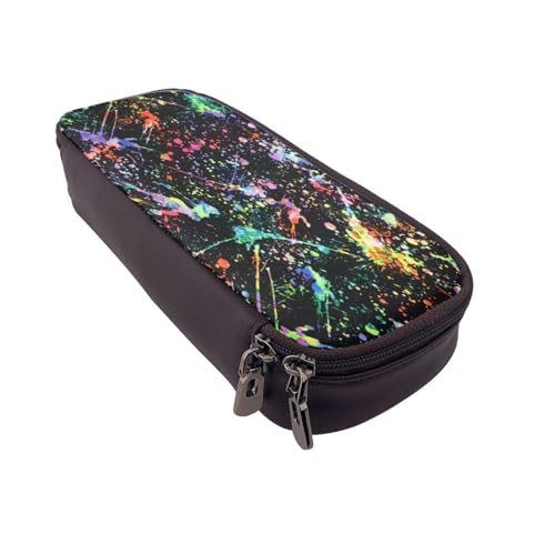 Federmäppchen aus Leder, großes Fassungsvermögen, bunt, Farbdruck, Doppelreißverschluss, Flip-Top-Stiftetui von POKIKKJH