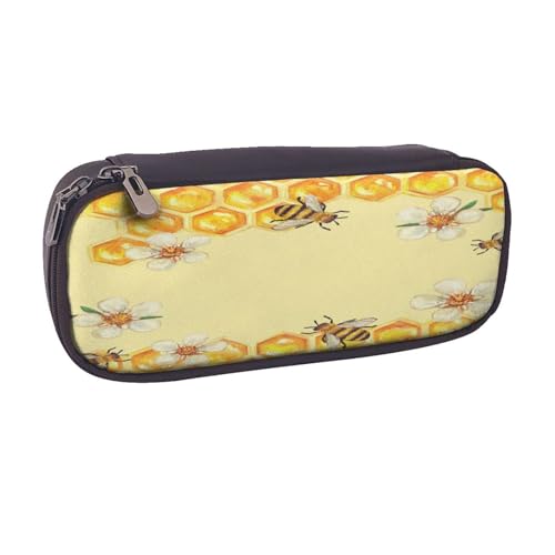 Federmäppchen aus Leder, großes Fassungsvermögen, mit Blumendruck, Doppelreißverschluss, Flip-Top-Stiftetui von POKIKKJH