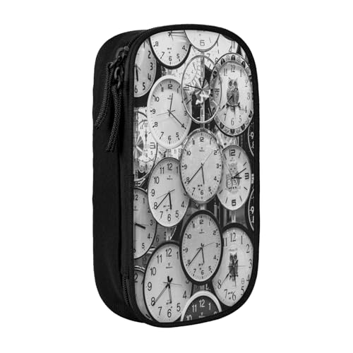 Federmäppchen mit großem Fassungsvermögen, Federmäppchen, Uhr-Kunstdruck, Doppelreißverschluss, Schwarz , Einheitsgröße, Kulturbeutel Federmäppchen mit großem Fassungsvermögen, Federmäppchen, Uhr-Kunstdruck, Doppelreißverschluss, Schwarz , Einheitsgröße, Kulturbeutel von POKIKKJH